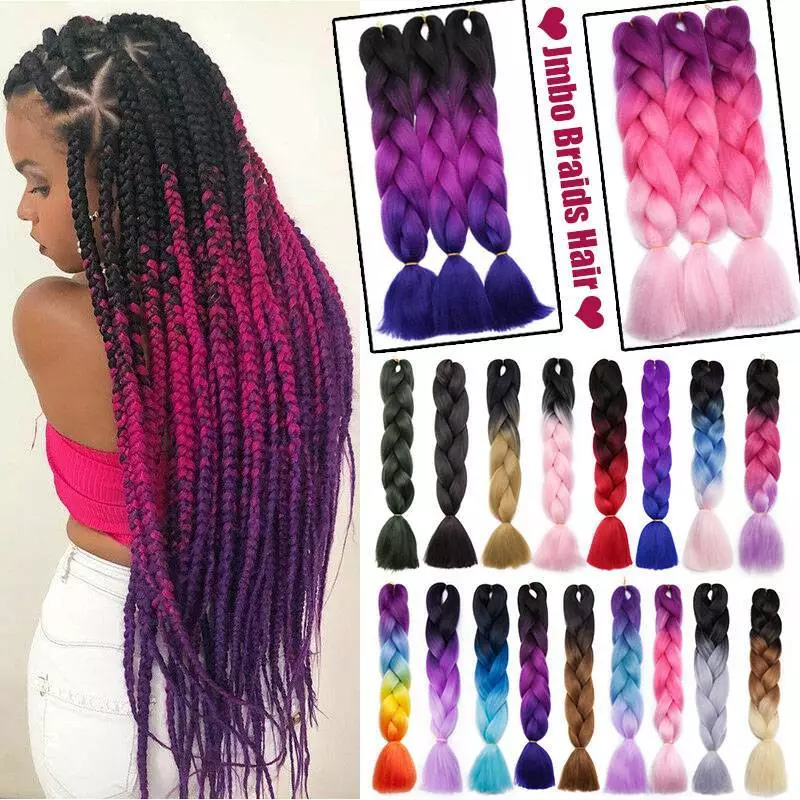 NATURAL BEAUTY Synthetic Braiding Hair Bundles Ombre Twist Braiding Hair  Fiber Jumbo Hair Extensions for Women (3 Bundles, Purple-Lake Blue-Light