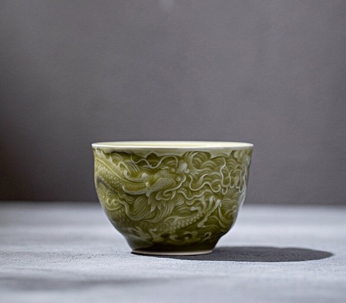 Porcelain Tea Cup Dragon Relief Handmade Master Cup 115Ml Personal Ceramic Cup - Picture 14 of 19