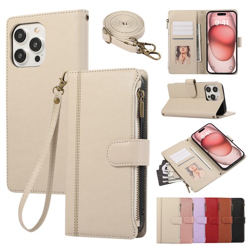 For iPhone 16 Pro Max 15 14 13 12 11 XS Zipper Wallet Cover Leather Phone Case - Picture 26 of 28