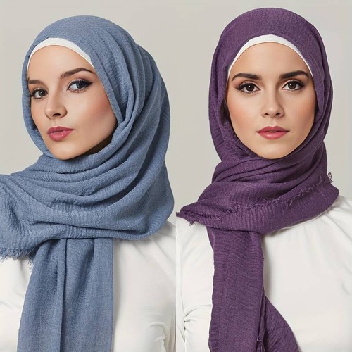 Crinkle Scarf Hijab Ladies Maxi Long Frayed Edges Crimp Mix Cotton Shawl Wrap - Picture 2 of 66