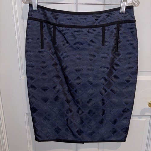 Ann Taylor Navy Blue Patterned Textured Pencil Skirt Sz 6, Career/Casual
