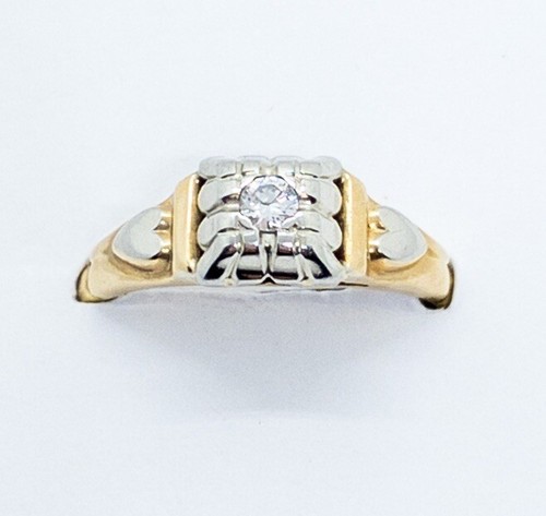 Retro Diamond Promise Ring 14k Yellow & White Gold Size 6 - Picture 2 of 9