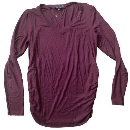 Maternity Vibes Side Shirred Ruched Long Sleeve Shirt Red Womens Sz Small NWT - Picture 1 of 4