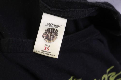 Ed Hardy By Christian Audigier Black Cap Sleeve Top Blouse Shirt Size XS - Picture 19 of 21