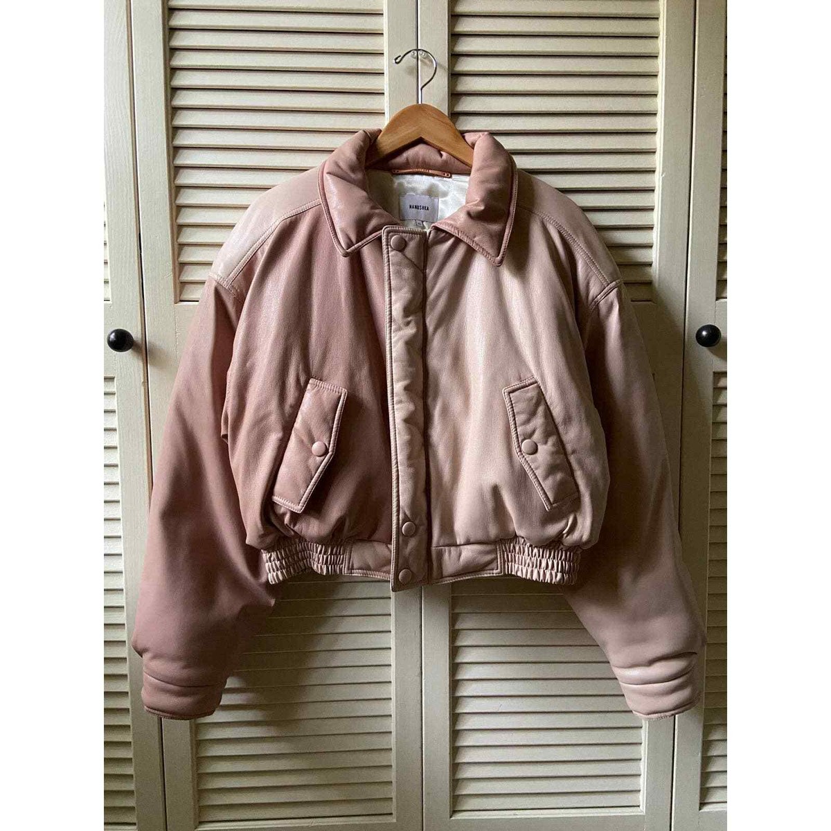 Nanushka Vegan Leather Cropped Pink Puffer Down Jacket