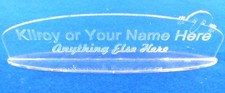 Personalized Acrylic Glass NAME PLATE BAR Desk KILROY Oval Top & Base Free Ship