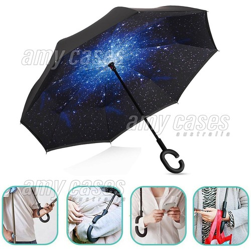 Umbrella C-handle Reverse-Design Windproof Double Layer Upside Down Inverted MEL - Picture 11 of 15