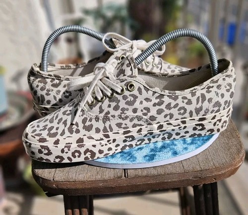 Vans Leopard Sneaker Authentic Tan Canvas Mono Print Skate Shoe Women's Size 9 - Picture 4 of 12