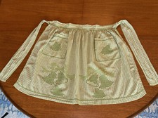 Hand Stitched Half Apron Cross Stitch Bells Green Gingham Pockets Vintage