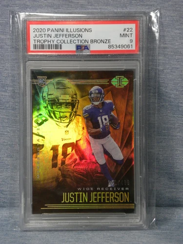 JUSTIN JEFFERSON ROOKIE 2020 ILLUSIONS TROPHY COLLECTION BRONZE /499 PSA9