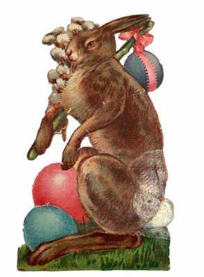 Alte Oblate Glanzbilder Scraps  Ostern Hase Osterhase ca. 12,5 cm