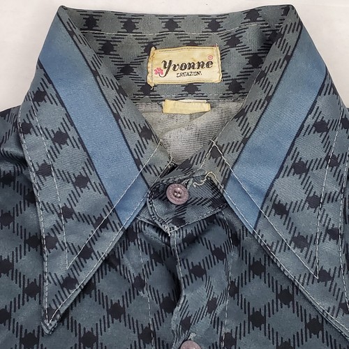 VINTAGE 70's Yvonne Disco Shirt Mens Small DEER FOREST Geometric Polyester - Picture 4 of 13