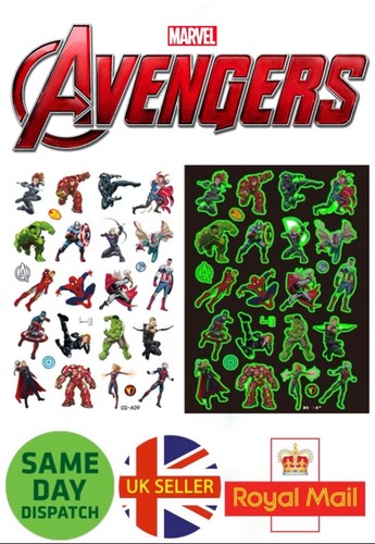 25 Childrens Avengers Temporary Tattoos Super Hero Kids Party Bag Glow UK Seller - Picture 5 of 16