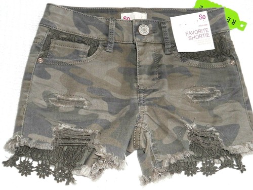 NWT "SO" GIRLS CAMO DISTRESSED SHORTS W/LACE ACCENTS ~ SIZE 7~CUTE! - Picture 1 of 3