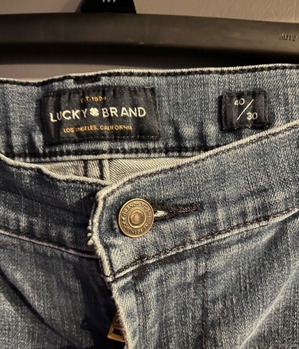 Lucky Brand Jeans Mens 40x30 181 Relaxed Straight Blue Denim Leather Tag - Picture 3 of 6