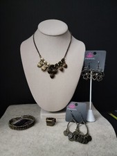 PAPARAZZI JEWELRY Necklace  Earring Set NWT Brass Tone Bracelet,Earrings,Ring