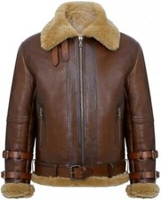 Men's Real Fur Shearling Sheepskin Leather Pilot Aviator B3 Bomber Flying Jacket