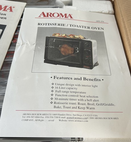 Vintage NOS New Aroma Rotisserie / Toaster Oven ABT-3276 - Picture 3 of 4