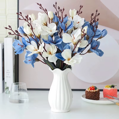 5 Tenedores 20 Cabezas Flores Artificiales Alta Calidad Otoño Magnolia Decoración del Hogar Flujo - Imagen 5 de 13