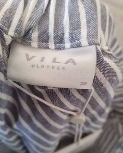 Vila Summer Skirt BNWT Size 8 Grey Striped Lightweight Knee Length - Picture 6 of 10
