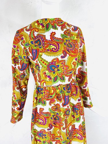 Vintage CONCEPT 70's SWIRL Mod Psychedelic Floral Paisley Hippie Maxi Dress, S - Picture 7 of 12