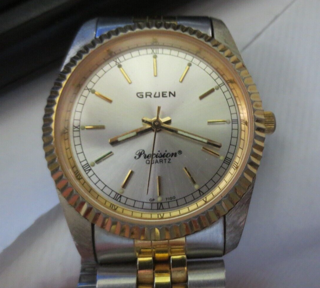 Gruen Precision President Watch Men Gold Tone Gold Dial 32mm