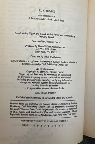 Sweet Valley Twins The Haunted House #3 And #38 Lois Strike Back Vintage Lot - Imagen 11 de 12