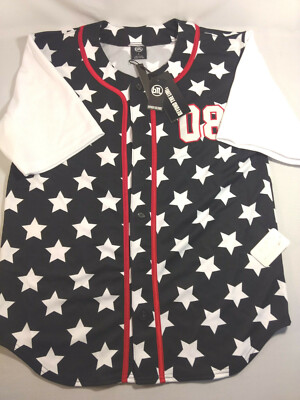 New Btl Beyond The Limit Men S Button Up Short Sleeve Stars Baseball Jersey Xl Ebay