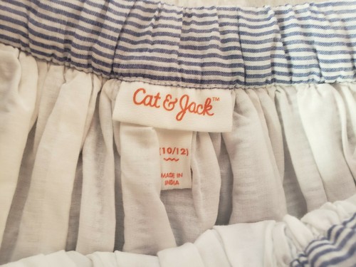 NWT Cat And Jack Girls Blue & White Striped Skirt Eyelet Cutout Hem L 10 12 - Picture 4 of 10