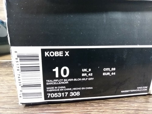NEW Nike Kobe 10 X FLIGHT 705317-308 Teal Reflect Silver Black Wolf Grey Sz 10 - Picture 5 of 5