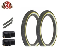 BICYCLE WIRE BEAD TIRE 16" X 1.75" SMALL BRICK WHITEWALL YELLOW LINE 6PC BUNDLE.