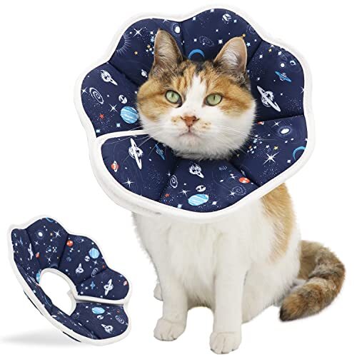 Soft Cat Cone, Adjustable Cat Recovery Collar After Medium / Planet pattern - Picture 3 of 7