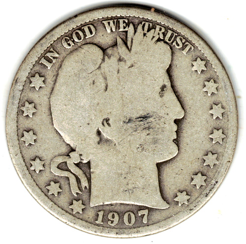 Medio dólar barbero 1907 D grados BUEN estado ~ VER EL ESCANEO stk 07-333