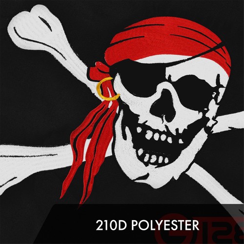 G128 Pirate Jolly Roger Red Head Scarf Flag 20x30 In Embroidered 300D Polyester - Picture 4 of 7