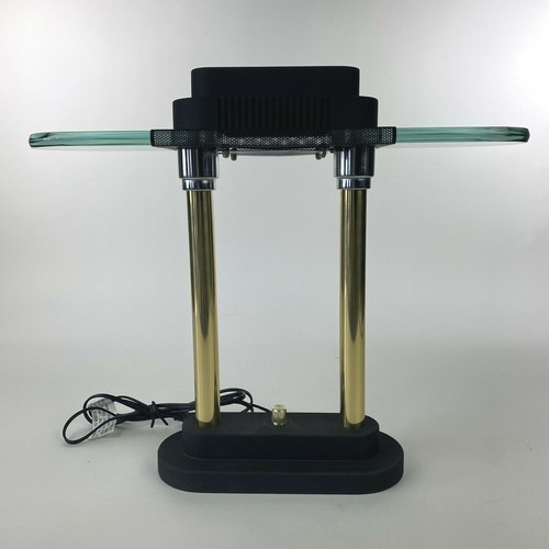 Vtg Cheyenne RoboCop OCP 17"x15" Desk Lamp Glass Halogen Black Brass Gold - Picture 3 of 12