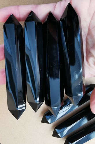 333g 7Pcs NATURAL OBSIDIAN POLISHED CRYSTAL DT WAND POINT HEALING - Picture 3 of 6