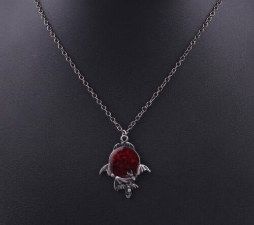 “The Vampire Diaries” Ruby Enamel, Flying Bat, Pagan, Gothic, Pendant & Chain - Picture 3 of 9