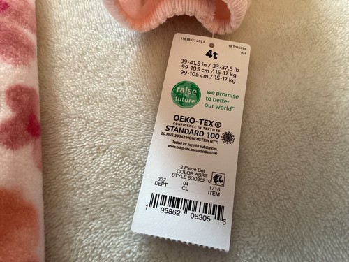 CARTERS JUST ONE YOU@ TODDLER GIRLS 2pk PINK FOX/FLORAL FLEECE FOOTED PJS-4T~NWT - Picture 4 of 4