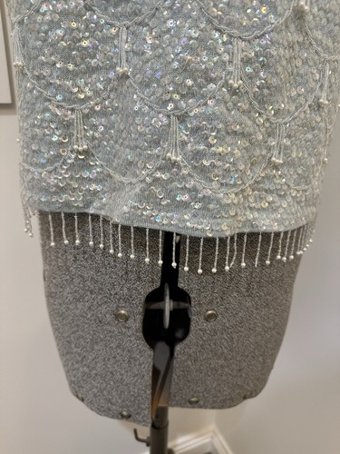 Vintage 50s 60s Blue heavily beaded Sequins 100% wool top Hong Kong L 12 14 - Picture 4 of 16