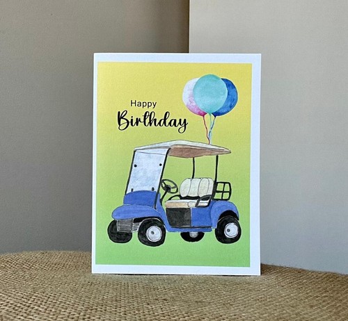 Golf Cart Happy Birthday - Eco Friendly Greeting Card Handmade - Imagen 1 de 2