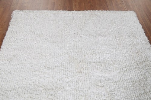Contemporary Shaggy Solid Oriental Area Rug 5'x8' Ivory Thick Plush Hand-tufted - Picture 9 of 12
