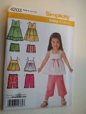 GIRLS UNCUT SIMPLICITY 4203 Sewing Pattern PANTS SHIRT SHORTS DRESS SIZE 1/2-4
