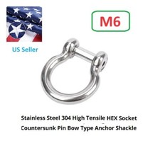 M6 Clevis Pin O Ring Bow Anchor Stainless steel 304 Shackle (Pack of 4)