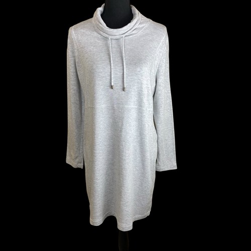 Pure J. Jill Gray Cowl Neck Drawstring Knee Length Sweatshirt Dress Large