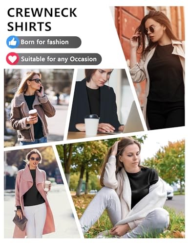 4 Pack Women’s Long Sleeve Basic Shirts Crew Neck Slim Fitted Medium 4 Black - Picture 7 of 7