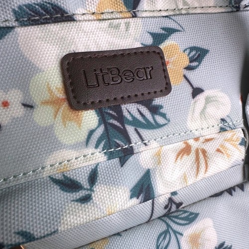 LitBear Light Blue Floral Diaper Bag Multiple Compartments Full Zip Backpack NEW - Picture 2 of 9