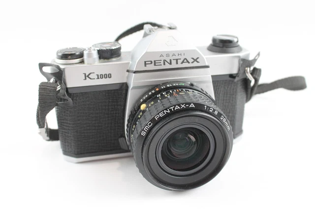 Vintage Asahi Pentax K1000 SLR Film Camera Working w/ Pentax-A 28mm F/2.8 Lens