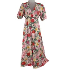 Old Navy Fit & Flare Twist Front Linen Midi Dress Floral Print Cottagecore M