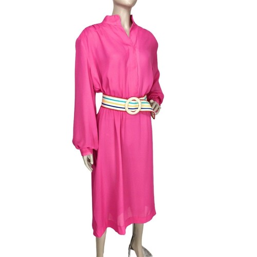Vintage 80s Willi Of California Barbie Pink Sheer Chiffon Midi Dress Size L/XL - Picture 2 of 10