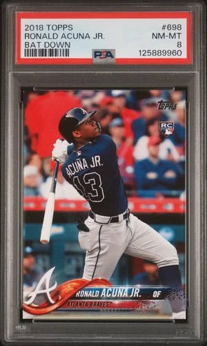 125889960 Ronald Acuna Jr 2018 Topps #698 Bat Down Rookie SP RC VAR PSA 8